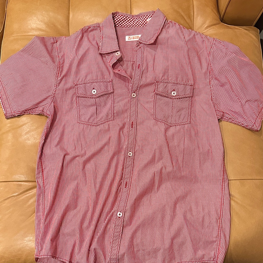 Michael Brandon Red and White Striped Casual Shirt